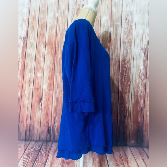 Women’s Large Blouse Soft Surroundings Blue Double Layer 3/4 Sleeves Cotton - Picture 3 of 10